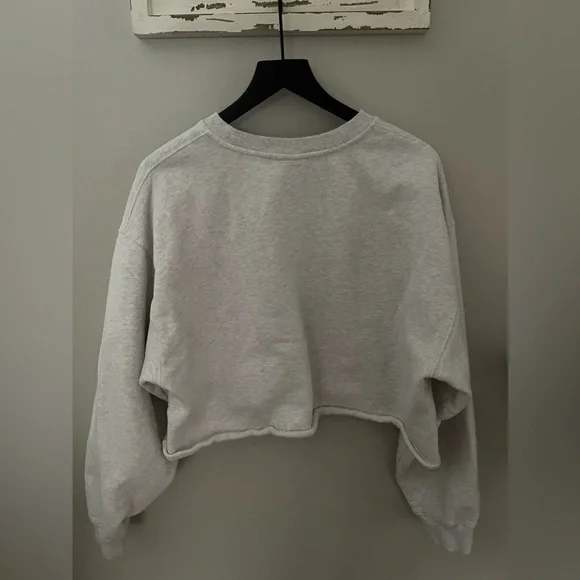 Aritzia TNA Sweatfleece Cozy Fleece Cropped Raw Hem In Light Gray Size 2XL - Picture 3 of 13